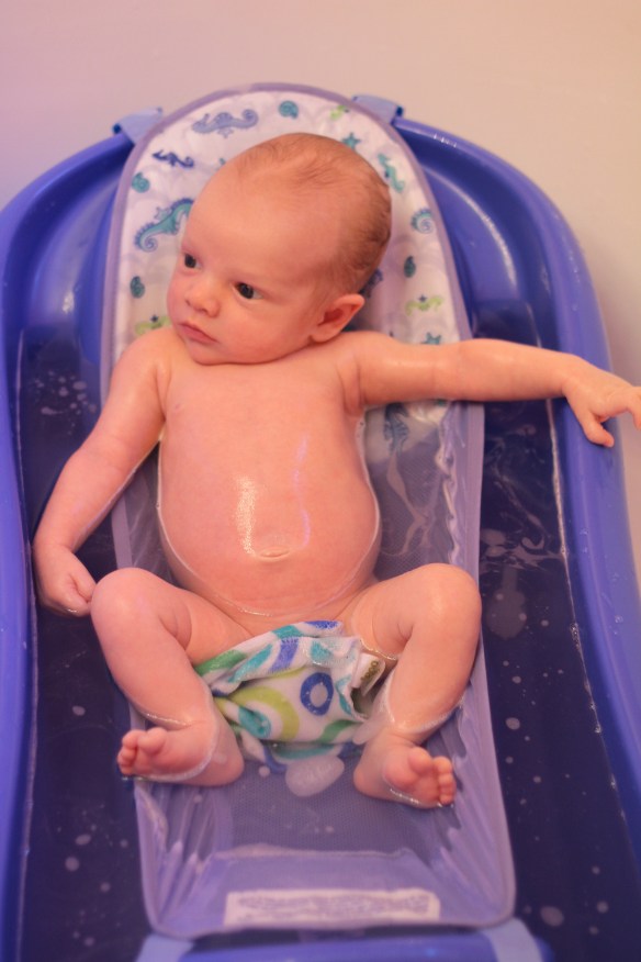 My first bath in the bathtub on April 6th.